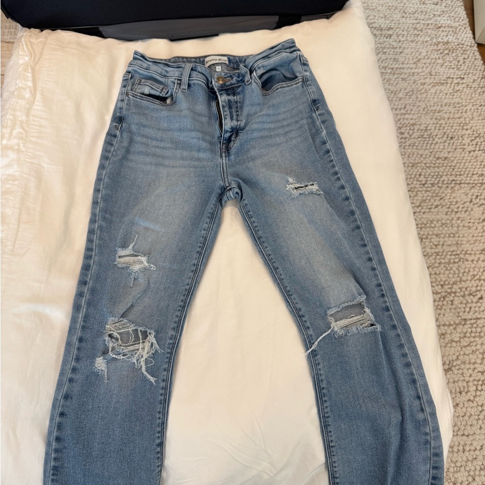 Classic Light Blue Distressed Ankle Jeans